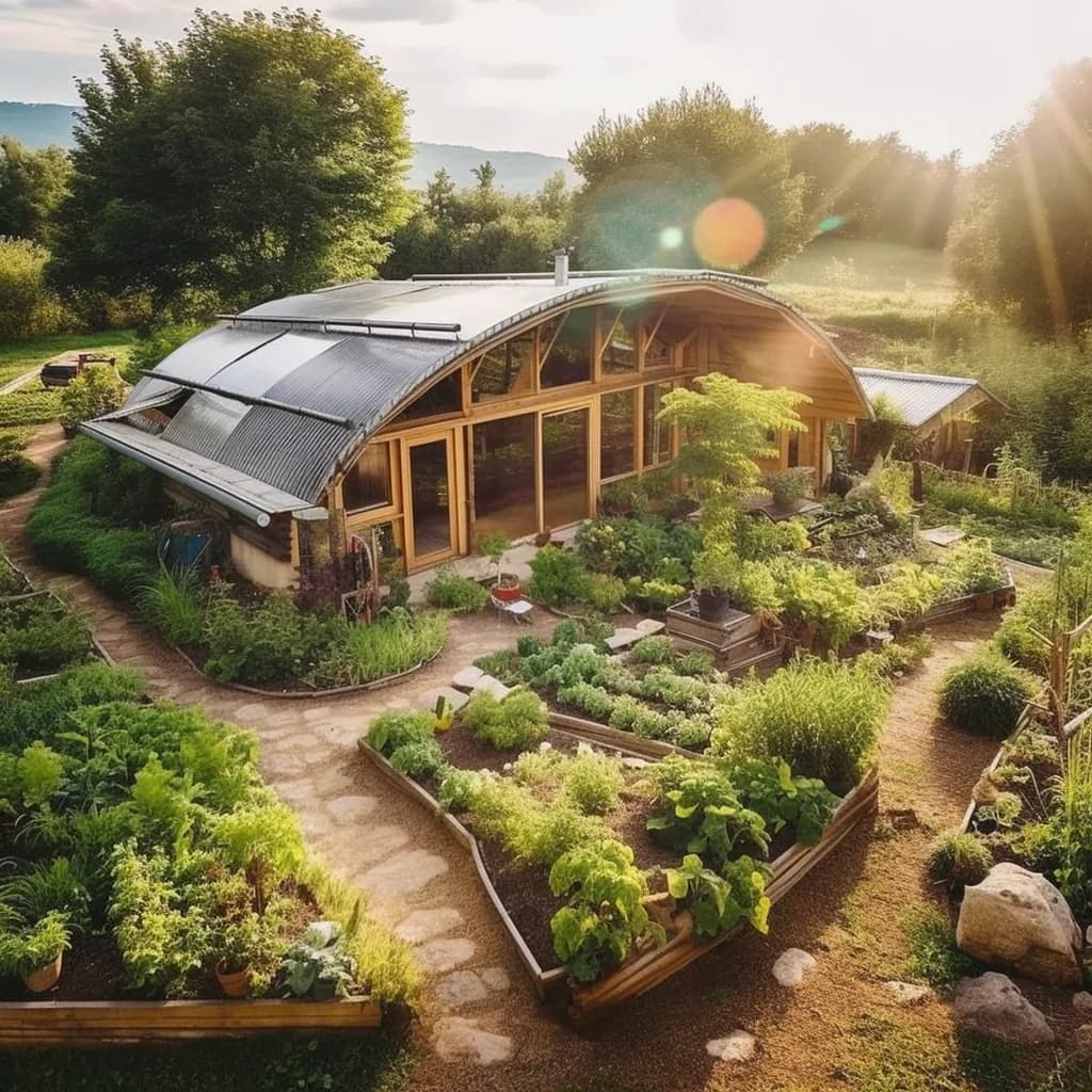 Conceptual timber-form building and productive landscape representing circular construction