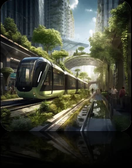 Conceptual green urban train representing the Nusantara airport rail link